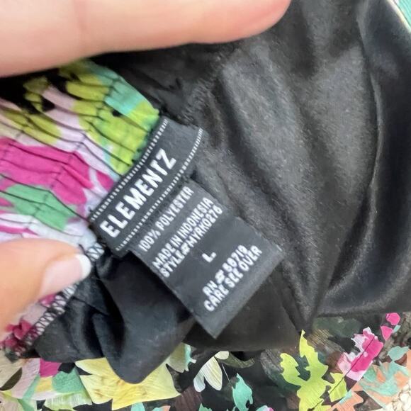 Elementz Skirt sz Large Black Pink Green Floral Sheer Knee Ruffle Modest Wedding - Picture 9 of 9